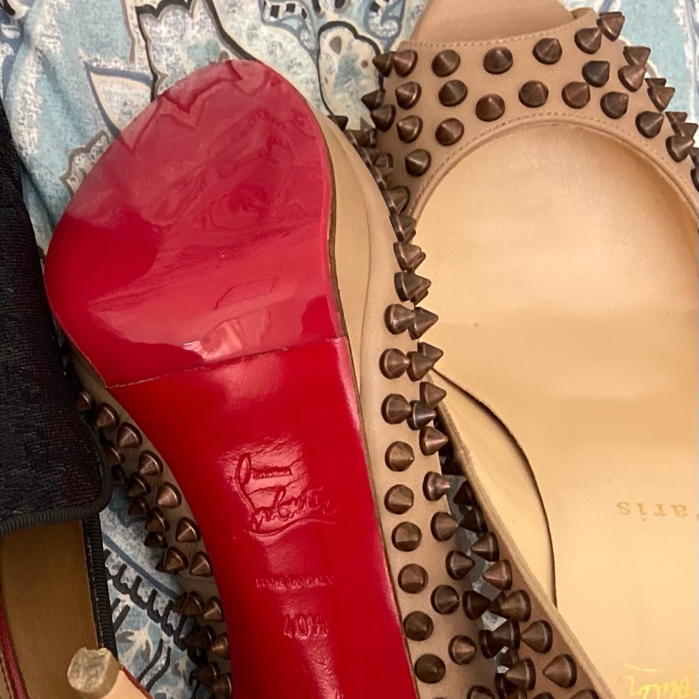 SOLD Spiked Louboutin nude peep toe pumps - Picture 4 of 4